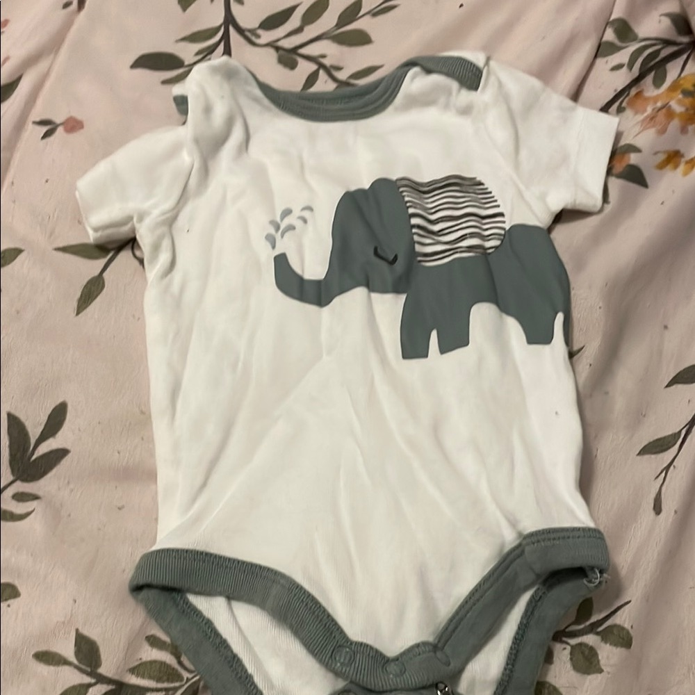 White and Gray Elephant Bodysuit One Piece